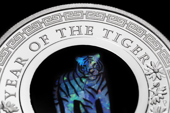 Lunar III: Anno del Tigre 1 oncia d'argento 2022 Proof Opal