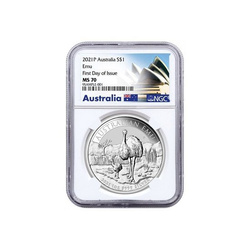 Australian Emu 1 oz Silver 2021 MS 70 NGC First Day of Issue