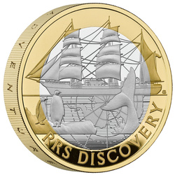 RRS Discovery £2 placcato in oro Argento 2025 Proof Piedfort