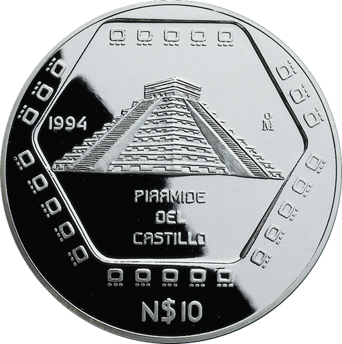 1994 Mexico 5 oz Silver 10 Pesos Piramide del Castillo PROOF