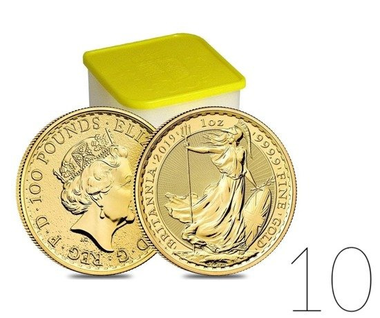 Britannia 1 oncia d'oro 2019 PACCHETTO DA 10 PEZZI
