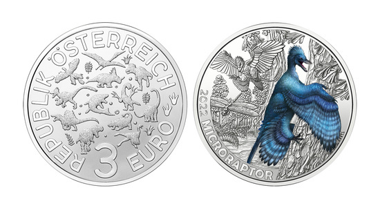 Microraptor gui színes 3 euró réz 2022