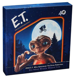Niue: E.T. colorato - 40° anniversario del film 2 once d'argento 2022 Proof Moneta a forma di bicicletta
