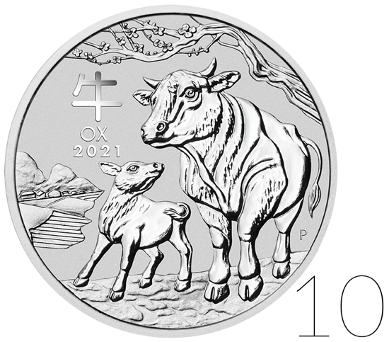 Lunar III: Año del Búfalo 1.000 Gramos Plata PAQUETE DE 10 PAQUETES 2021
