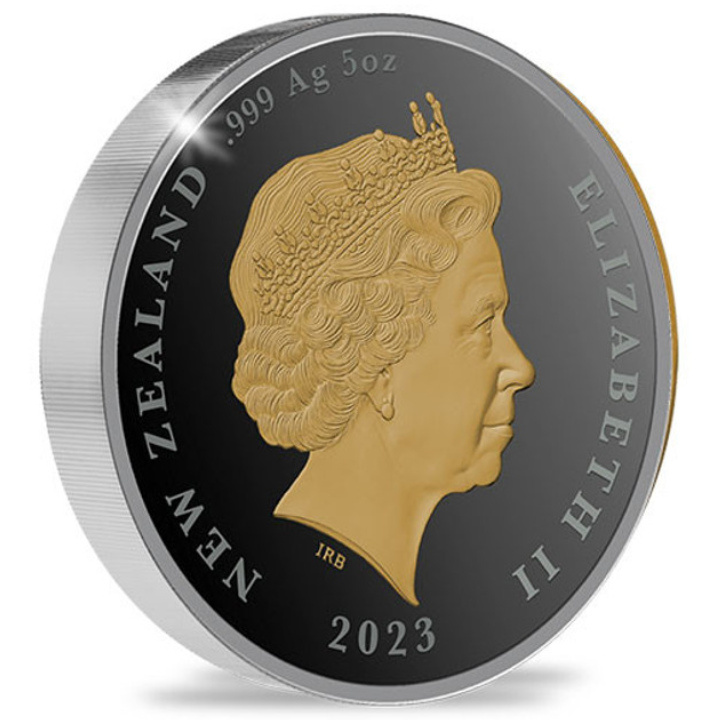 Kiwi placcato in oro 5 once d'argento 2023 Black Proof