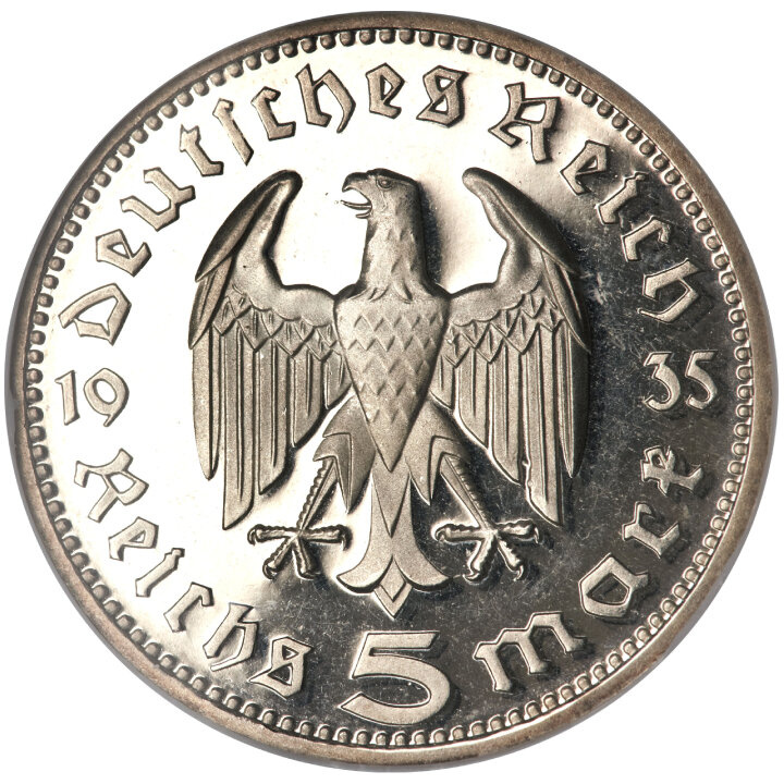 Niemcy, Trzecia Rzesza - Paul von Hindenburg 5 reichsmarek Srebro 1935-1936