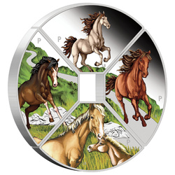 Juego de 4 Monedas Tuvalu: Año del Caballo Quadrant Colorada 4 x 1 Onza Plata 2026 Proof