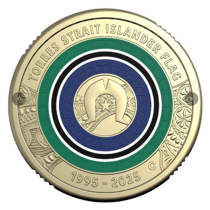 A 30-a aniversare a steagului Torres Strait Islander 2 dolari bronz colorat 2025 marcaj monetărie „C”