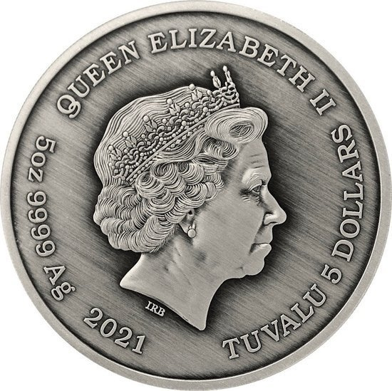 Tuvalu: Bogowie Olimpu - Zeus 5 uncji Srebra 2021 Antique Finish