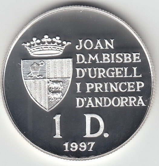 Andorra 1 dinár 7,70 gramm ezüst 1997 Kerek Proof