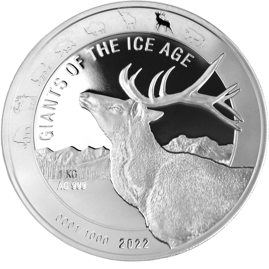 Ghana: Giants of the Ice Age - Renifer 1000 g Srebra 2022 BEZ CERTYFIKATU
