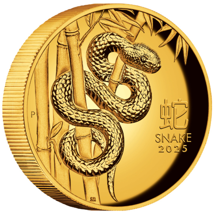 Perth Mint: Lunar III - Anno del Serpente 1 oncia d'oro 2025 Proof High Relief
