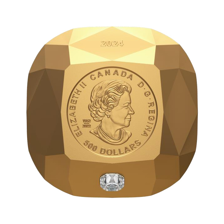Canada: De Beers Ideal Cut Cushion Diamond $500 Złoto 2025 Shaped Matte Proof Coin