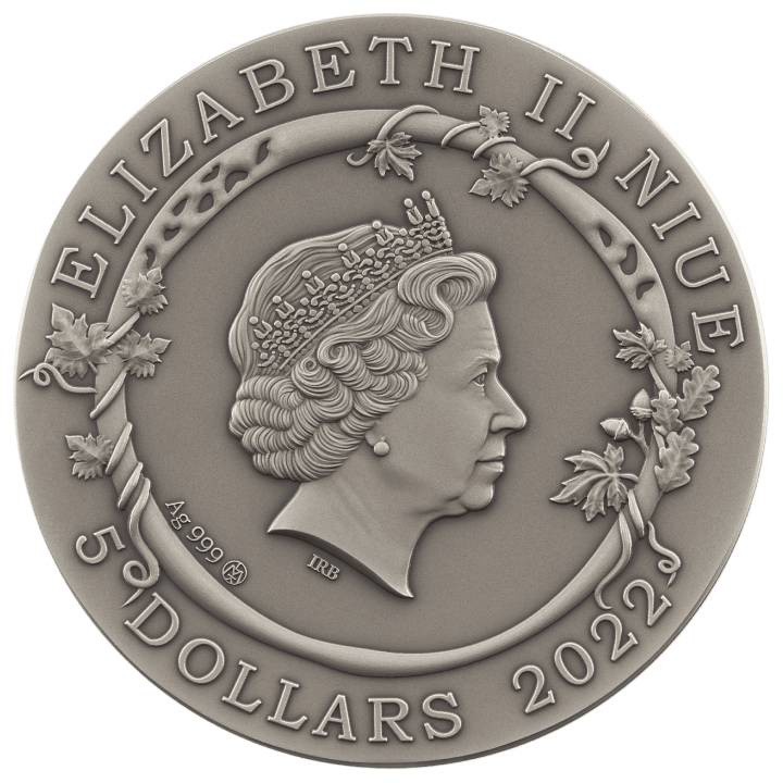 Niue: Myths of Love - Medea's and Jason's Love coloured, gold plated $5 Plata 2022 Moneda en alto relieve envejecida