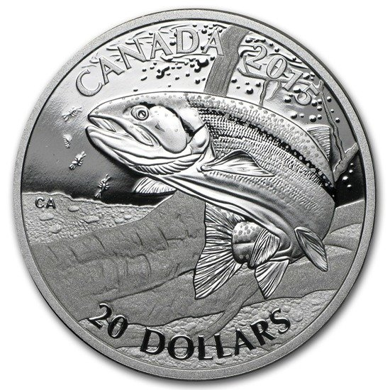 Poissons de sport nord-américains : Truite arc-en-ciel 1 once d'argent 2015 Proof