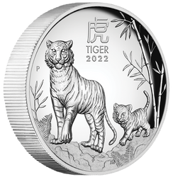 Lunar III: Rok tygra 1 unce stříbra 2022 Proof High Relief