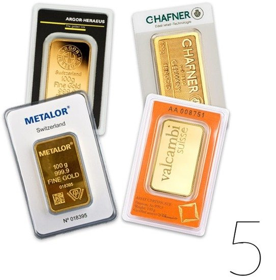 100 gram Gold Bar Investment Sets 5 Pc.