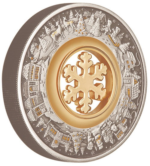 Christmas Wonderland barevná 2 unce stříbra 2021 Antiqued Coin
