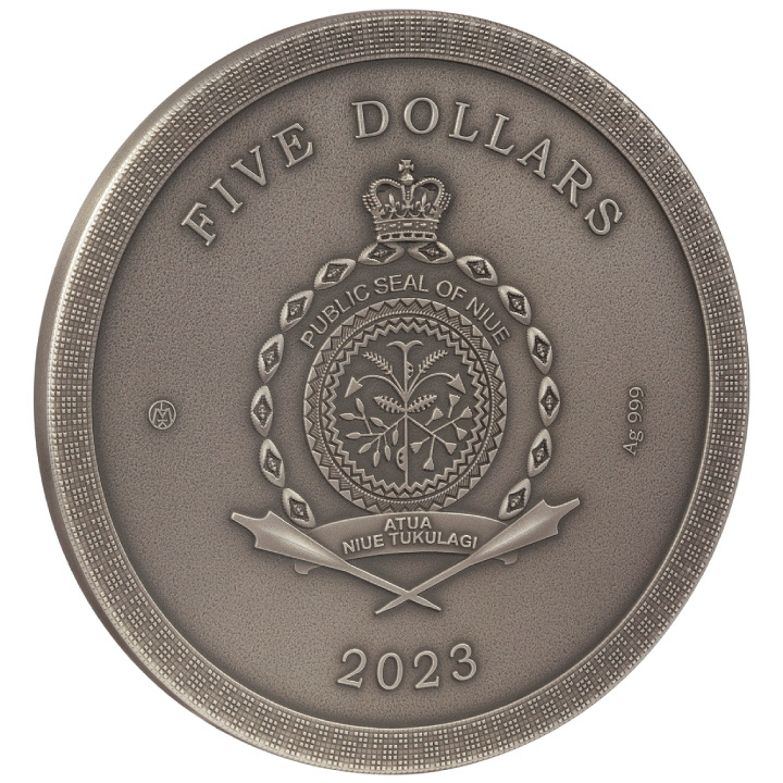 Niue: Lost World Cities - Pompeii kolorowany $5 Srebro 2023 High Relief Antiqued Coin