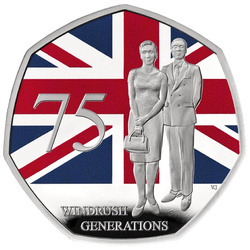75 Years of the Windrush Generation 50p coloured Silber 2023 Proof 
