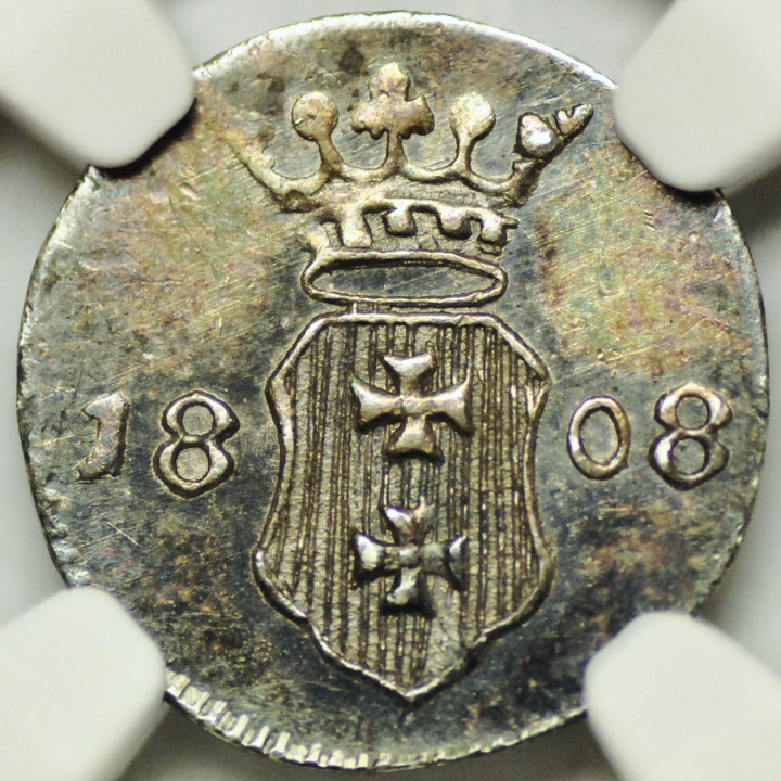 Gdańsk szabad város: Gdańsk Szeląg ezüst 1808-M NGC MS62