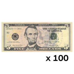 Bancnot SUA 5 dolari (5 U.S. dollars / 5 USD) UNC 100 bucăți