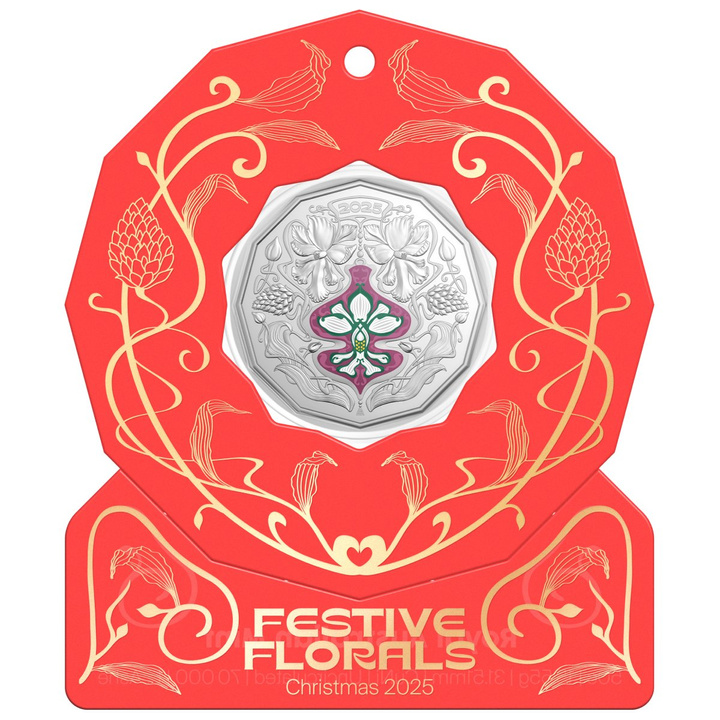 Christmas Decoration - Festive Floral kolorowany 50c Miedzionikiel 2025