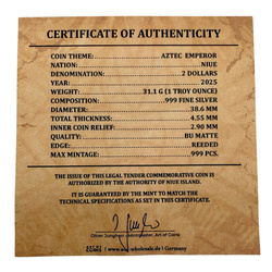 Niue: Aztec Emperor Cuauhtémoc Tribute 1 oncia d'argento 2025