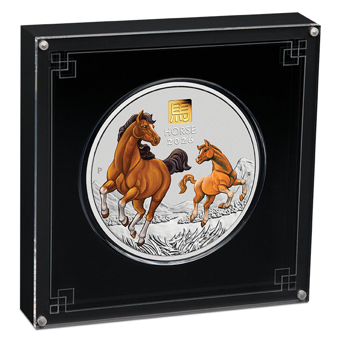 Perth Mint : Lunar III – Année du Cheval colorée 1000 g Argent 2026 Gold Privy Mark