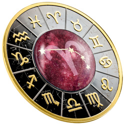 Cameroon: Zodiac Sign - Aries coloured Silver 2023 Gilded Black Proof Coin