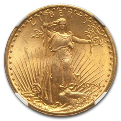  Saint-Gaudens Gold Double Eagle 20 Dollar 1924 NGC MS63