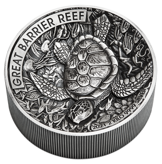 Great Barrier Reef 2000 gram Silver 2021 Antiqued High Relief Coin