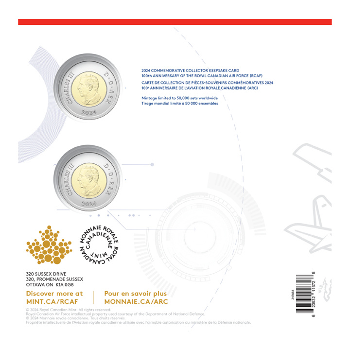 Zestaw Canada: 100th Anniversary of the Royal Canadian Air Force - Commemorative Collector Keepsake Card - 2 monety 2024