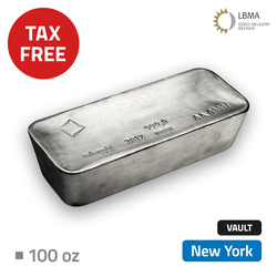 Investment Silver 100 oz Accredited Mint – Stored in Duty-Free Vault New York (Loomis)