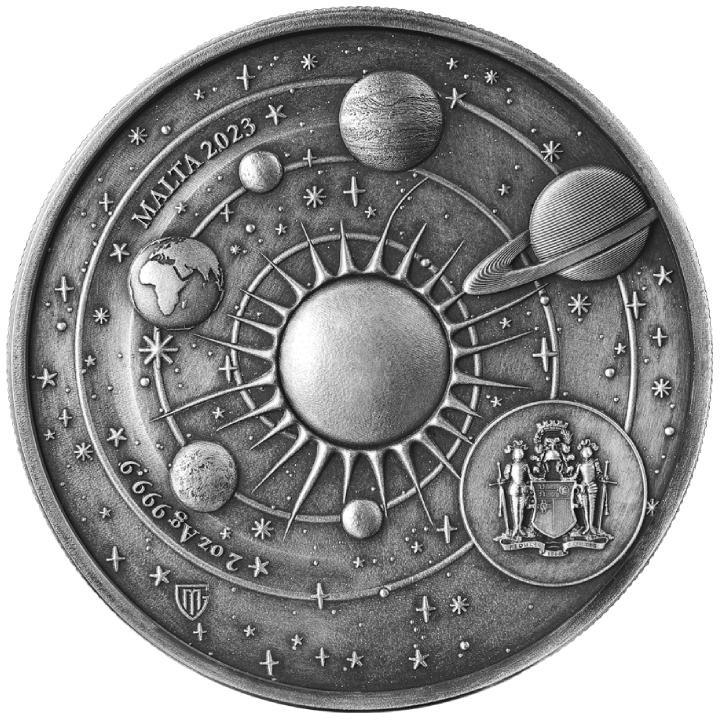 Malta: Copérnico coloreado 2 oz Plata 2023 Acabado Antiguo