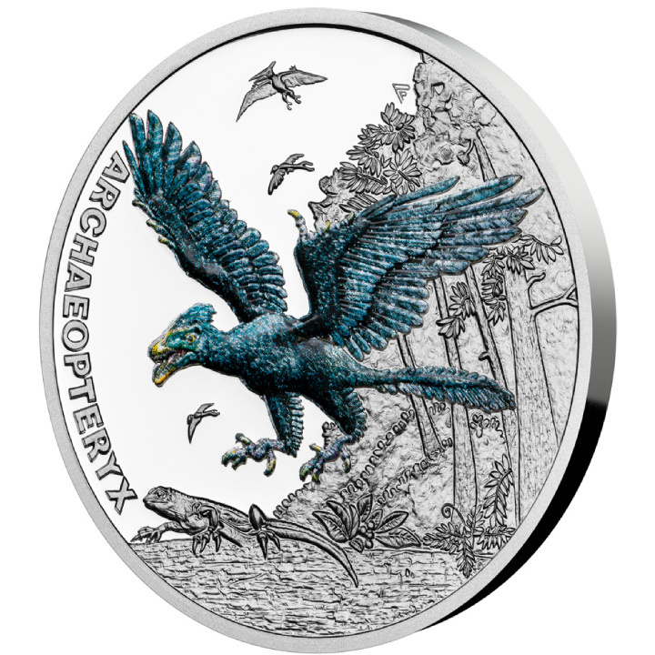 Niue: Őskori világ – Archaeopteryx színes 1 dolláros ezüstérme 2023 Proof
