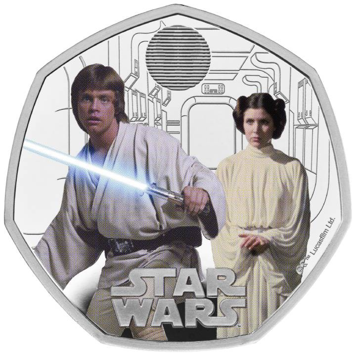 Star Wars: Luke Skywalker e Principessa Leia colorata 50p Argento 2023 Proof