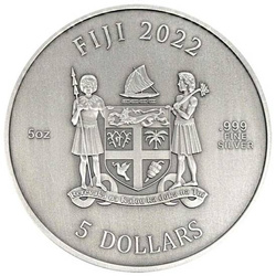 Fidji : Chats 5 onces d'argent 2022 Antique Finish