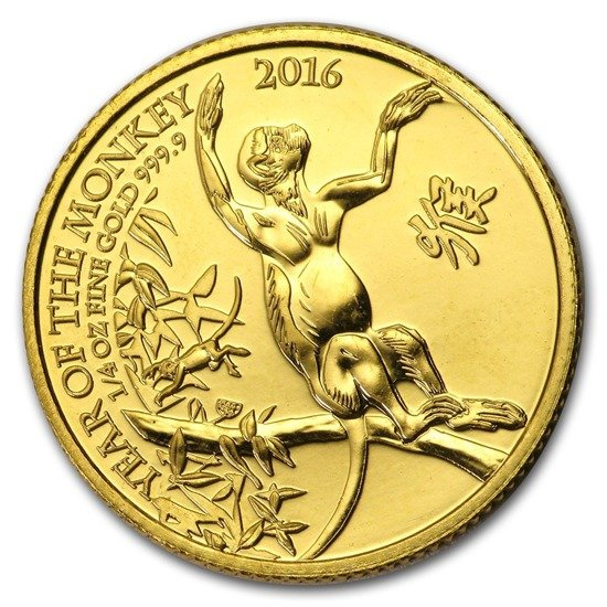 Lunar: Rok Małpy 1/4 uncji Złota 2016 Royal Mint UK