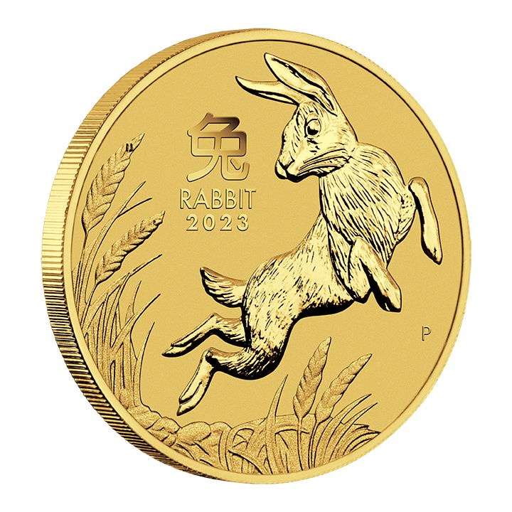 Златна монета Perth Mint: Lunar III - Година на Заека 1/10 унция злато 2023