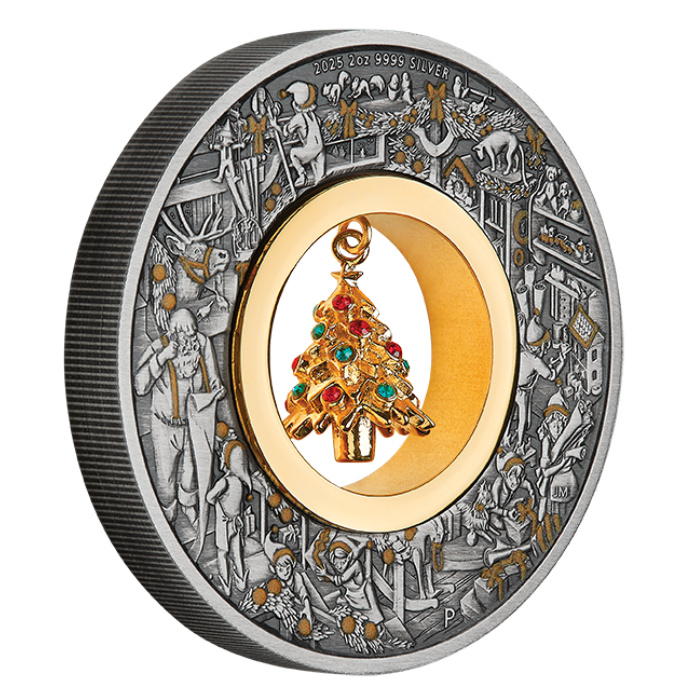 Australia: Santa’s Workshop gilded 2 oz Silver 2025 Antiqued Coin