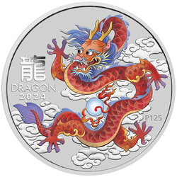 Casa de la Moneda de Perth: Lunar III - Año del Dragón 'Dragón Rojo' coloreada 1 oz Plata 2024 (moneda en cartoncillo)