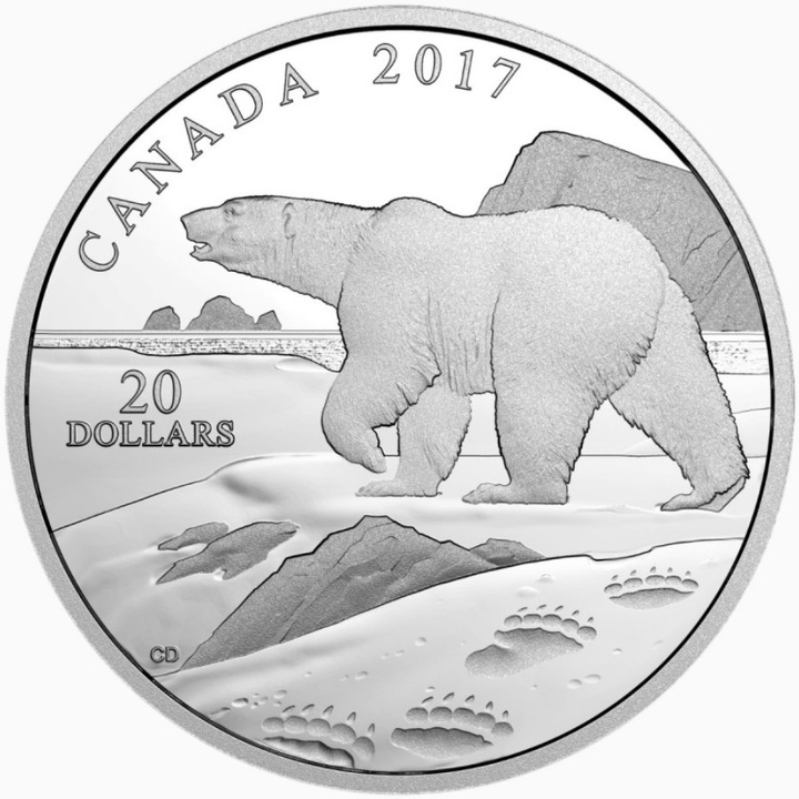 Nature's Impressions: Niedźwiedź Polarny 1 uncja Srebra 2017 Proof