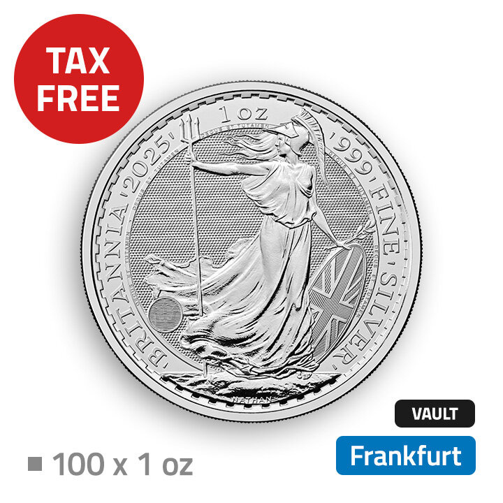 Britannia 100 oz Plata - en la tienda libre de impuestos de Frankfurt (Loomis)