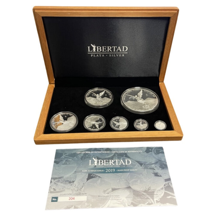 Set di 7 monete Mexican Libertad 1/20 - 5 once d'argento 2019 Proof