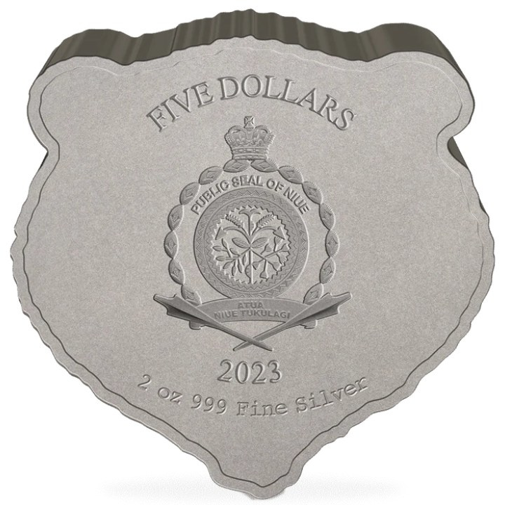 Niue: Fierce Nature - Grizzly Bear 2 oz Silver 2023 Antique Finish