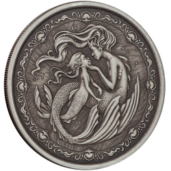 Samoa: Mermaid Mother & Daughter 1 oncia d'argento 2023 Antiqued Coin