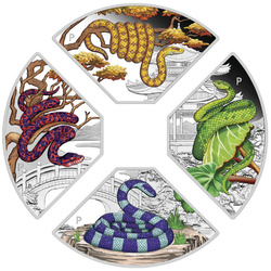 Tuvalu: Year of the Snake Quadrant Coloured Four-Coin Set 1oz Silver 2025 Proof 
