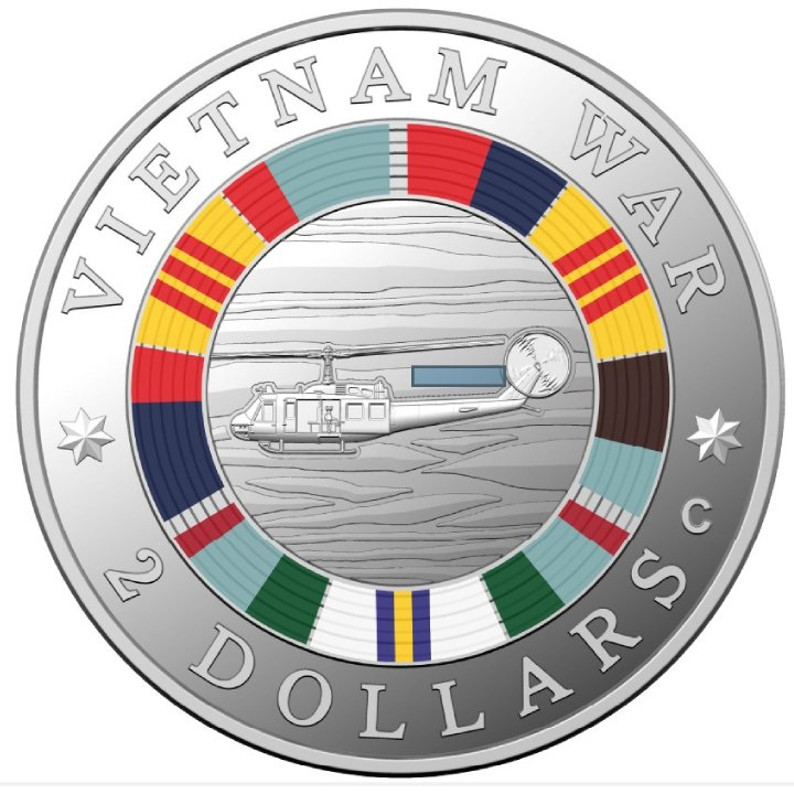 50th Anniversary of the End of Australia's Involvement in the Vietnam War coloured $2 Silber 2023 Proof "C" Mintmark