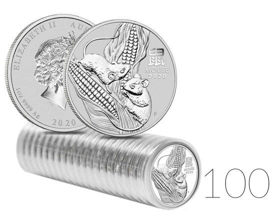 Lunar III: Anno del Topo 1 oncia d'argento PACCHETTO DA 100 PEZZI 2020